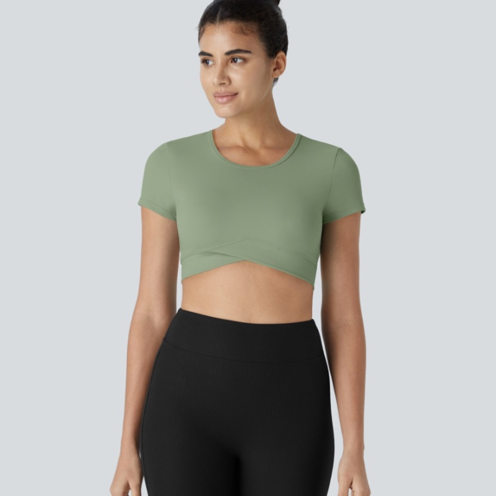 HALARA Green Fitted Crop Top Short Sleeve